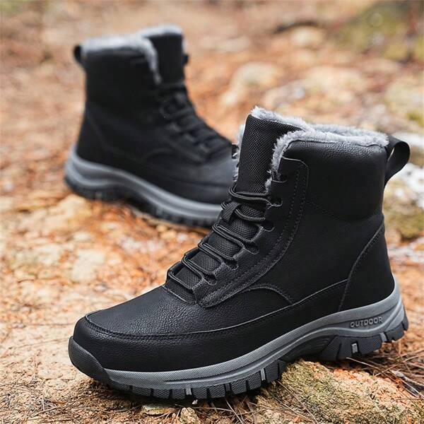 Stivali Invernali Antiscivolo Da Uomo, Scarpe Da Neve Da Lavoro Sportive All'aria Aperta Nere Calde, Taglie Forti Per L'escursionismo E Il Lavoro