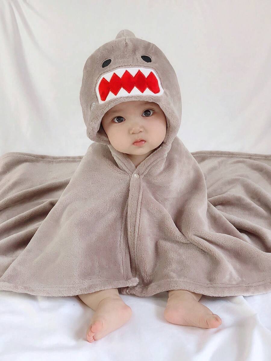 1pc Unisex Shark Shaped Spring Autumn Cute Baby Swaddling Blanket - Grey - View 1
