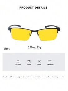 1片半框男士時尚眼鏡,配夜視黃鏡片和高清方形護目鏡片 - 黃色 - 查看 4