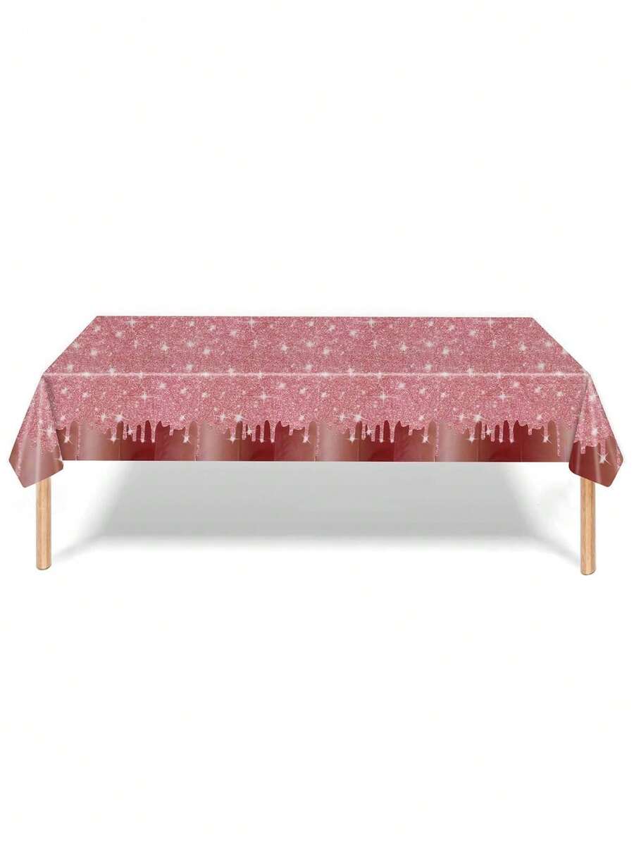 1pc Laser Disposable Tablecloth 137 * 274cm, Party Desktop Decoration, Valentine's Day Outfit, Rose Gold - Rose Gold - View 1