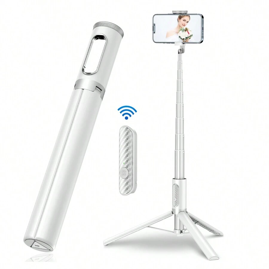 TONEOF Tripod, Cell Phone Selfie Stick, 60 Inch All-In-1 Stand With Integrated Wireless Remote, Lightweight And Portable, Extendable Tripod For 4-7 Inch IPhone And Android White
