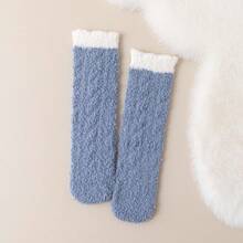 Infant Over Knee Coral Fleece Non-slip Warm Socks - Blue - View 2