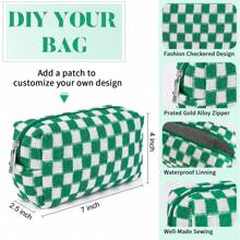 6 Pcs Makeup Bag Set With Checkered Pattern, Portable Travel Cosmetic Organizer Bulk Gift For Women Bridesmaid Party Favor - Green - View 2