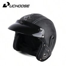Uchoose哈雷啟發復古原創半桶式摩托車頭盔,男女通用 - 杏色 - 查看 1