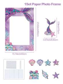 1套紫色美人魚圖案紙質相框生日派對照片道具相框，海星，海螺，貝殼圖案裝飾相框 - 紫色 - 查看 4