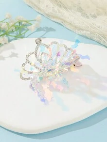 1個女孩皇冠形狀的髮夾,pvc反光片裝飾,適用於生日派對和表演 - 彩色 - 查看 4