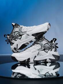 男女皆適用的透氣防滑籃球鞋,適用於室內外運動,全季節皆宜 - 黑與白 - 查看 1