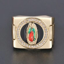 1 Anillo Guadalupe Para Hombres, Joyería Católica De La Virgen María - Dorado - Ver 2
