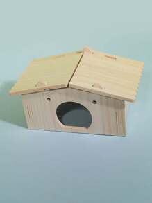 Solid Wood Hideout House & Triangular Roof Small House For Hamsters - Beige - View 1