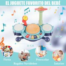 Bateria Musical para Niños, Juguete de tambor musical para bebé, Juguete Electrónico Educativo Para El Aprendizaje Temprano, Juguete de Tambor para niños con micrófono, Adecuado como regalo para niños pequeños, como regalo de cumpleaños o Navidad. - Azul - Ver 3