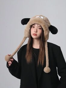 1 Women's Autumn And Winter Warm Hat Khaki Plush Cute Animal Puppy Ears Thunder Hat Fur Ball Ear Protection Hat Suitable For Daily Use - Khaki - View 8