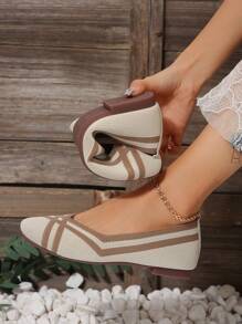 條紋扁鞋,展現不同的美感 - 米色 - 查看 2