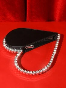 女士时尚心形手包，镶有水钻，适合晚会、舞会、情人节 - 黑色 - 查看 2