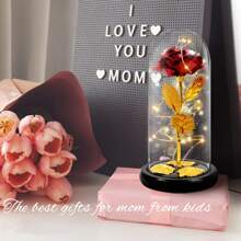 1 件,情人節裝飾 Pvc 封面金葉玫瑰花,女士玫瑰花禮物,為她點亮玻璃圓頂玫瑰,為女性妻子生日玻璃圓頂永遠鮮花 - 紅色 - 查看 7