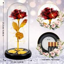 1 件,情人節裝飾 Pvc 封面金葉玫瑰花,女士玫瑰花禮物,為她點亮玻璃圓頂玫瑰,為女性妻子生日玻璃圓頂永遠鮮花 - 紅色 - 查看 3