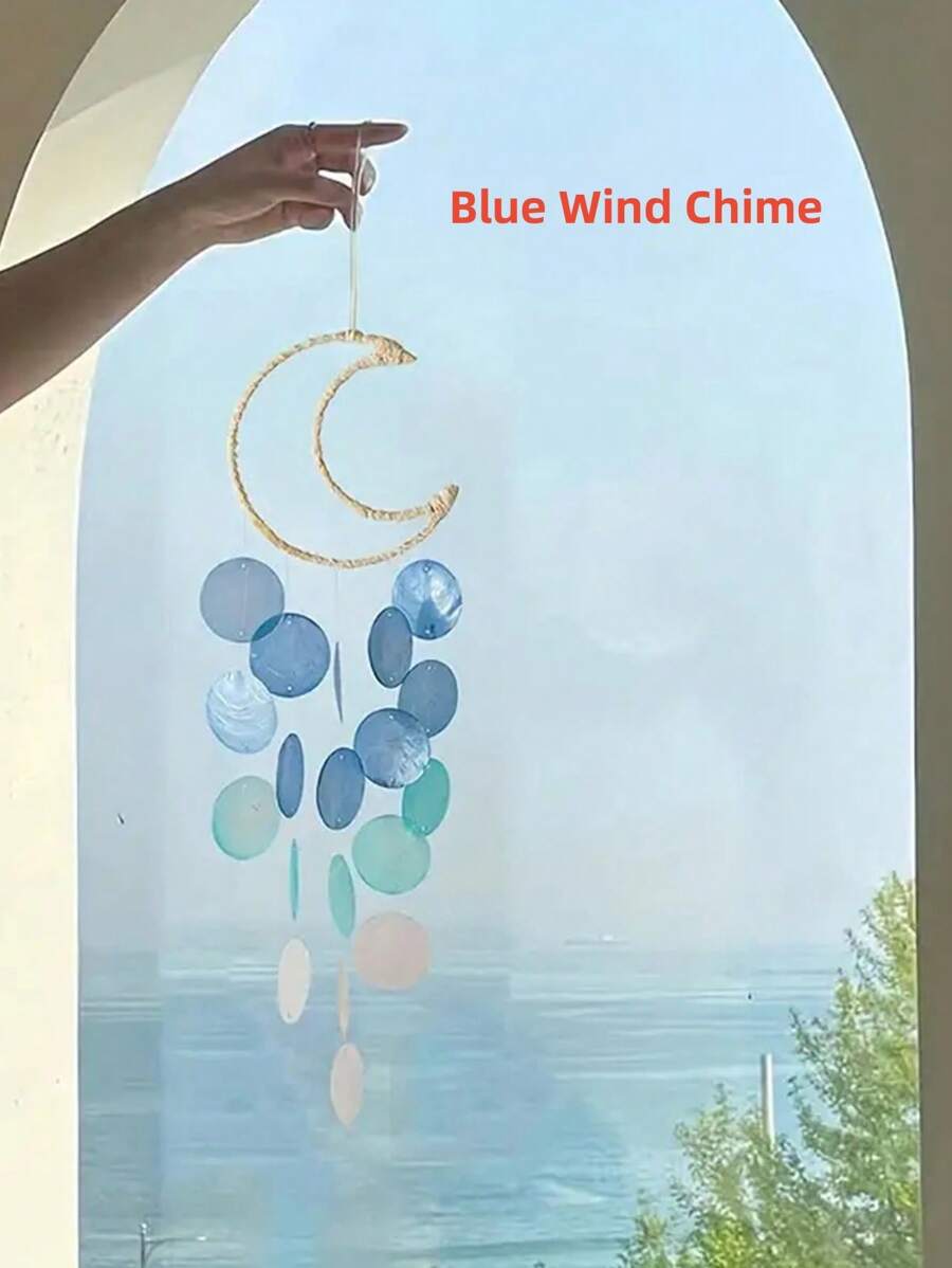 1pc Natural Shell Wind Chime Small Hanging Decoration For Room, Bedroom - Blue - View 1