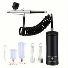 1 Set Of Air Spray Gun With Duct, Mini Air Compressor Kit, Air Brush Paint Spray Gun, Suitable For Manicure, Cake Making, Painting, Crafts, Etc. Best Gift For Friends, Family(Black) Tools