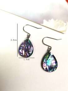 幾何水滴鮑魚殼耳環白色k耳鉤女士配件 - 水滴 - 查看 5