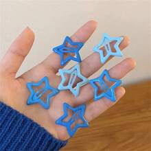 6pcs women star shape matte casual hair clip - Blue - View 5