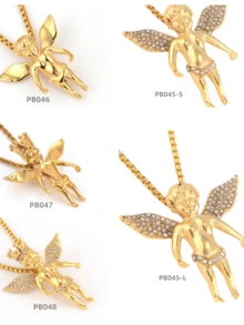 1pc Classic Style 18K Plated Stainless Steel Casting Angel Pendants With CZ Stones For Men