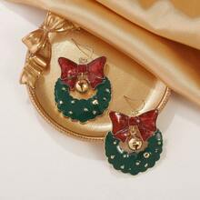 European And American Dangle Earrings With Bowknot, Bell & Flower Design And Imitation Oil Decoration For Christmas, Vintage & Personalized Style - Green - View 3