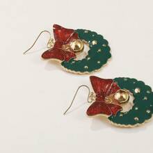 European And American Dangle Earrings With Bowknot, Bell & Flower Design And Imitation Oil Decoration For Christmas, Vintage & Personalized Style - Green - View 5