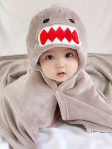1pc Unisex Shark Shaped Spring Autumn Cute Baby Swaddling Blanket - Grey - View 3
