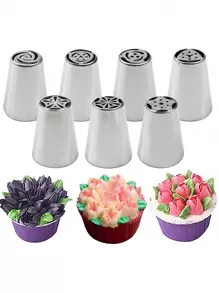 7pcs/set Russian Stainless Steel Pastry Tips Set For Diy Cake Decoration Baking Tools - Silver - View 1