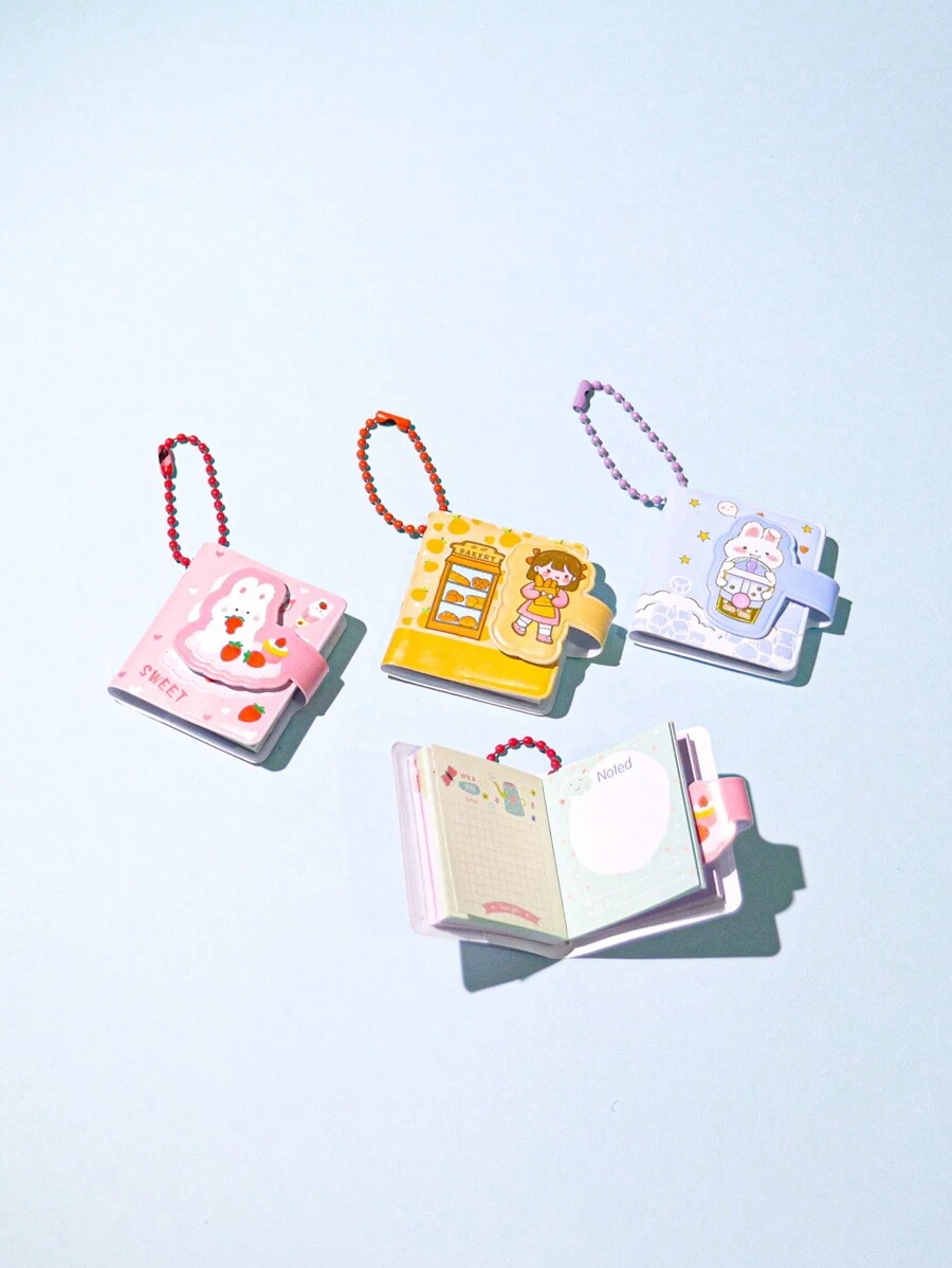 可愛甜美風格小學生迷你筆記本鑰匙扣,便攜輕便,可掛在包包上,送給好朋友的粉紅色聖誕禮物 - 黃色 - 查看 1