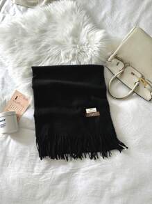 1條女性冬季純色仿開司米絲巾 - 黑色 - 查看 4