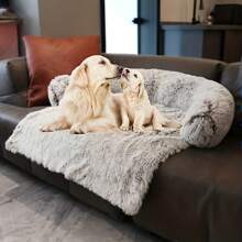 1pc Calming Dog Bed Fluffy Plush Dog Mat, Fluffy Plush Pet Dog Mat Soft , Calming Dog Bed Plush Pet Sofa Couch Cover Furniture Protector Mat for Furniture Protector with Removable Washable Cover for Large Medium Small Dogs and Cats(Light Grey)