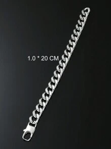 1入不鏽鋼6面磨砂鏈條設計男士個性日常穿戴嘻哈風格手鐲 - 銀色 - 查看 4