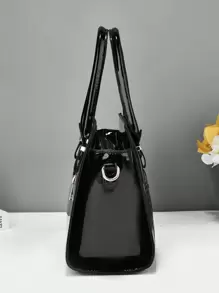 2 pièces Ensemble assorti de sac à main à la mode, design de lettres embossées, sac à bandoulière grande capacité, convient pour un usage quotidien et les rassemblements, sac fourre-tout, cadeau de vacances, fête des mères, Noël - Noir - Voir 3