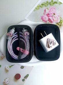 6pcs 3D Pink Heart Shaped Apple Charger Protective Covers And Cable Organizer For Charging And Data Cables