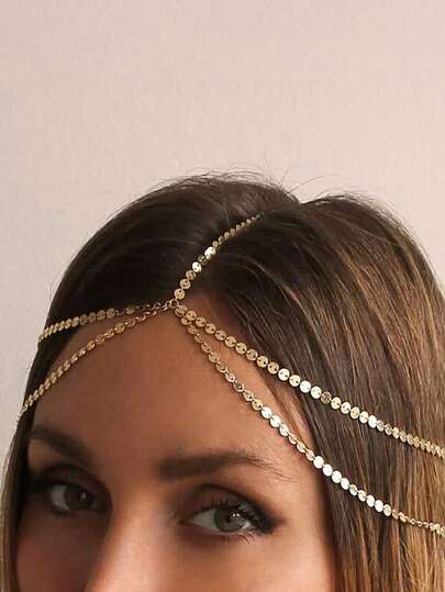 1pc Boho Head Chain Hairpiece Headband Hair Jewelry Metal Multi-Layer Link Women