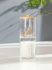 1入便攜式丙烯酸化妝海綿清潔棒收納盒,帶竹蓋,用於清潔和存放化妝海綿和卸妝棉 - 白色 - 查看 3