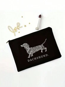 Dachshund Print Storage Bag Christmas Halloween Thanksgiving Print Cosmetic Bag Multifunctional Travel Bag Washing Bag Nurse Doctor Teacher Friend Mom Sister Grandma Gift Lipstick Box Bag Portable Storage Slouchy Portable Storage Bag Wallet Pencil Bag School Pencil Bag Stationery Bag - Black - View 3