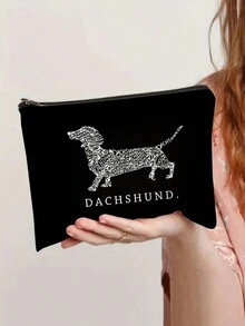 Dachshund Print Storage Bag Christmas Halloween Thanksgiving Print Cosmetic Bag Multifunctional Travel Bag Washing Bag Nurse Doctor Teacher Friend Mom Sister Grandma Gift Lipstick Box Bag Portable Storage Slouchy Portable Storage Bag Wallet Pencil Bag School Pencil Bag Stationery Bag - Black - View 2