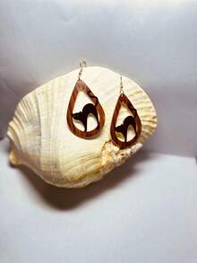 1 對獨特可愛水滴形貓吊墜耳環,個性化時尚耳環 - 彩色 - 查看 2