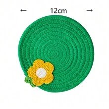 1 件綠色手工杯墊,可愛花朵設計,簡單耐熱廚房餐桌餐墊,家居裝飾,咖啡/茶杯防滑杯墊 - 綠色 - 查看 3