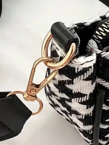 Lightweight And Easy To Carry, Fashionable Houndstooth Pattern, Made Of Polyester, With A Small Wallet, Women's Shoulder Bag, Suitable For College Students, Shopping, Travel, And Daily Commuting, Also Suitable For Teenagers, Women, And College Students, An Ideal Choice For Office, Work, Business, And Commuting. - Black and White - View 10