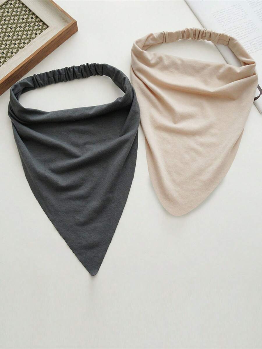 2pcs Women's Solid Color Elastic Triangle Headscarf, Simple Turban Headband, Fashion Head Wrap Gift, Suitable For Daily Use - Multicolor - View 1