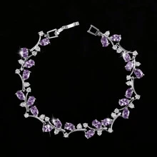 1pc Super Shiny Crystal & Cubic Zirconia Floral Design Multi-layer Bracelet - Purple - View 1