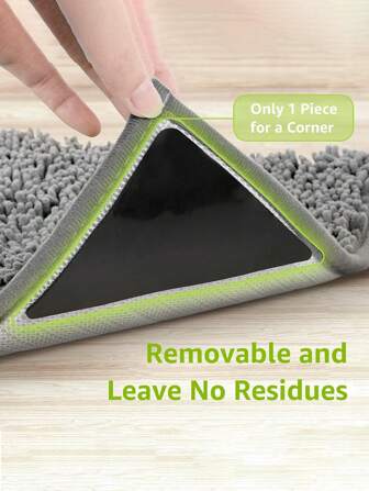 4PCS Triangle Shape Non-Slip Design  Non Slip Rug Grippers, Rug Pads Grippers, Reusable and Washable Tape for  Rugs,for Hardwood Floors and Tile,Easily Peel Off , Dual Sided Adhesive Gripper Keep Corners Flat  (Black)