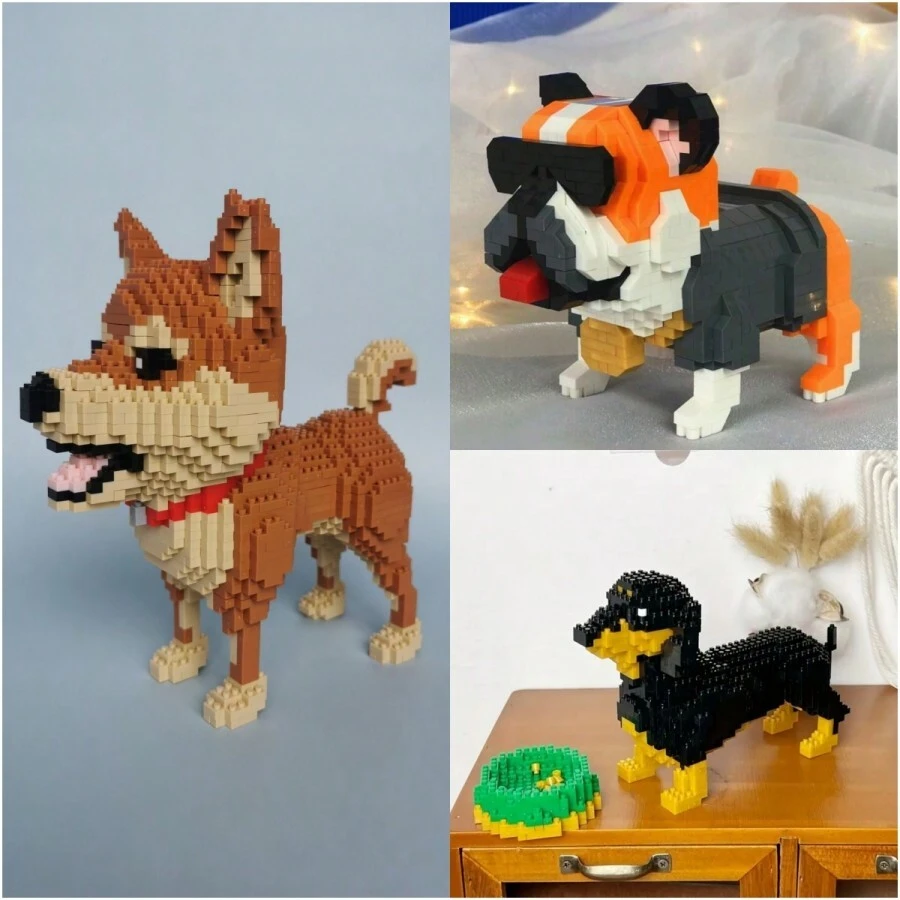 1套狗狗寵物模型積木,采用abs材料製成,包括英國鬥牛犬,柴犬,腸道犬等,適合初學者和寵物愛好者 - 彩色 - 查看 1