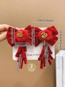 2 Miếng Trẻ em Đỏ  Chất vải Bowknot Kẹp tóc - Nhiều màu - Xem 2