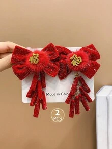 2 Miếng Trẻ em Đỏ  Chất vải Bowknot Kẹp tóc - Nhiều màu - Xem 3
