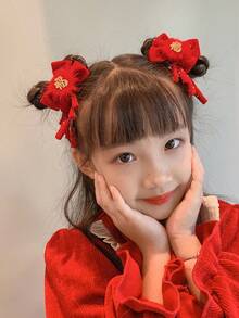 2 Miếng Trẻ em Đỏ  Chất vải Bowknot Kẹp tóc - Nhiều màu - Xem 8