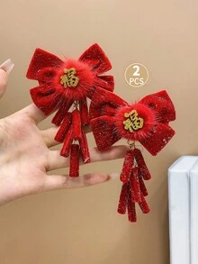 2 Miếng Trẻ em Đỏ  Chất vải Bowknot Kẹp tóc - Nhiều màu - Xem 1