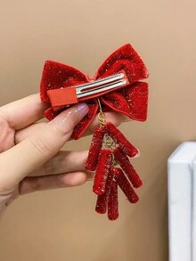 2 Miếng Trẻ em Đỏ  Chất vải Bowknot Kẹp tóc - Nhiều màu - Xem 7
